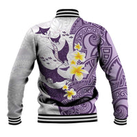 Maori Manta Ray Plumeria Deep Purple Baseball Jacket LT01 - Polynesian Pride