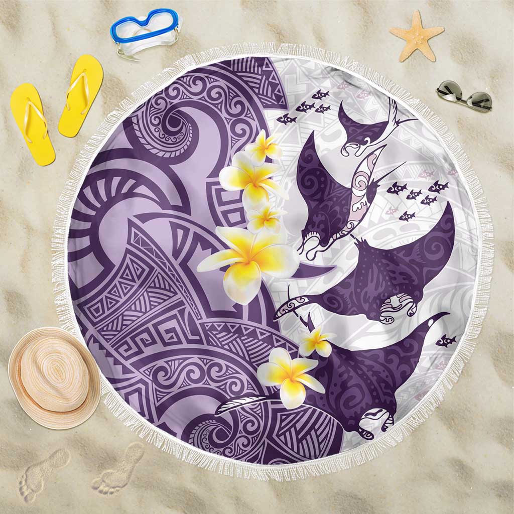 Maori Manta Ray Plumeria Deep Purple Beach Blanket LT01 One Size 150cm Purple - Polynesian Pride