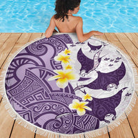 Maori Manta Ray Plumeria Deep Purple Beach Blanket LT01 - Polynesian Pride