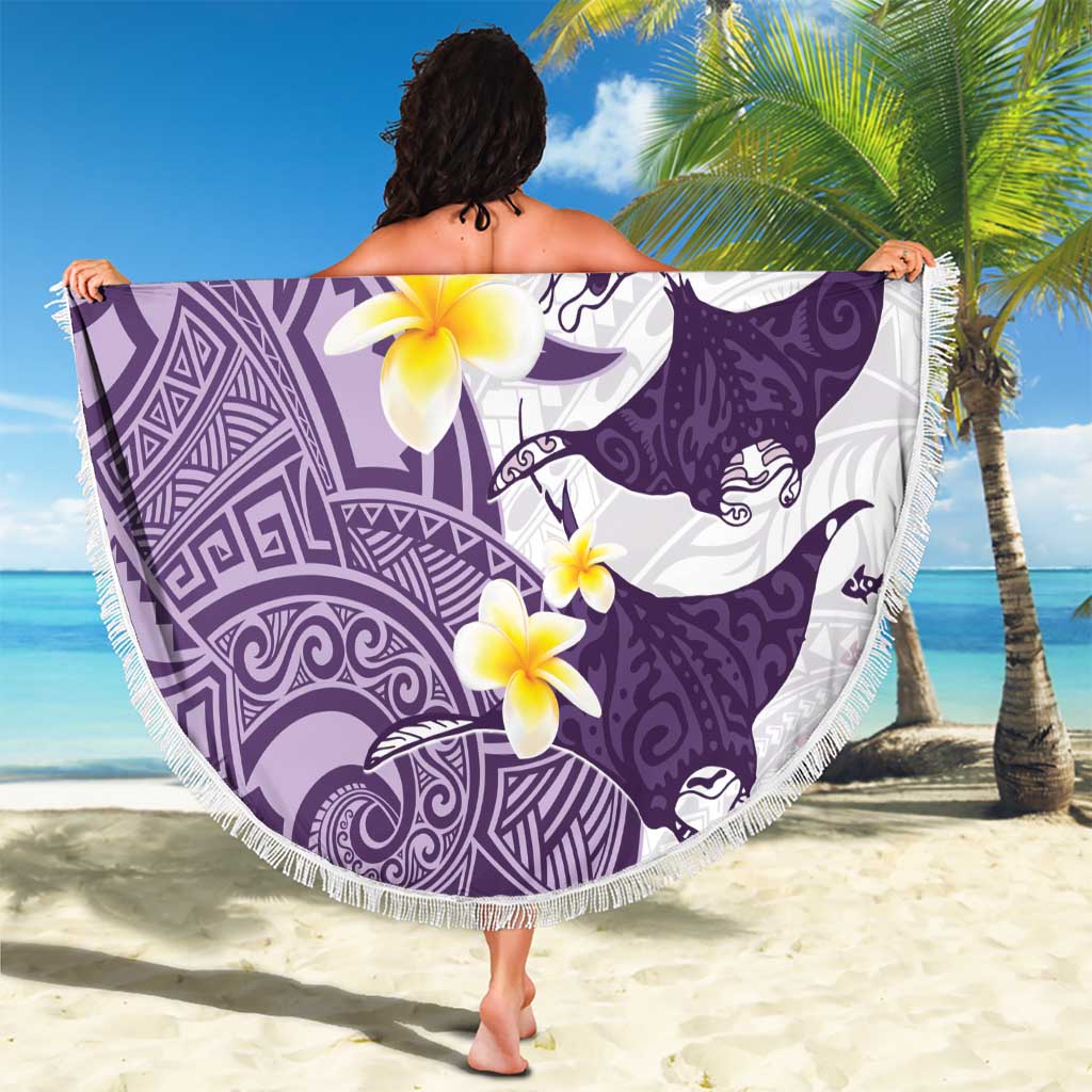 Maori Manta Ray Plumeria Deep Purple Beach Blanket LT01 - Polynesian Pride