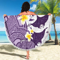 Maori Manta Ray Plumeria Deep Purple Beach Blanket LT01 - Polynesian Pride