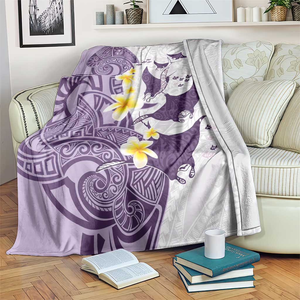 Maori Manta Ray Plumeria Deep Purple Blanket LT01 Purple - Polynesian Pride
