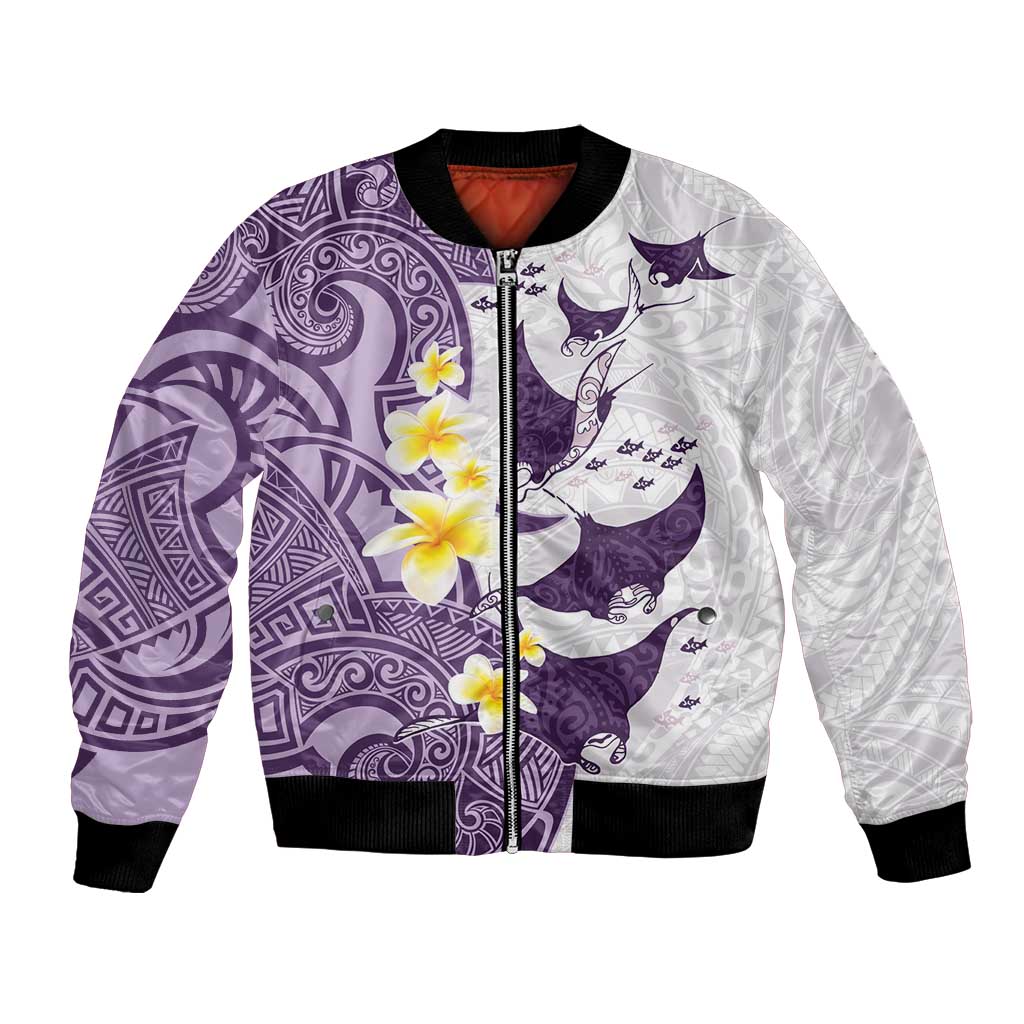 Maori Manta Ray Plumeria Deep Purple Bomber Jacket