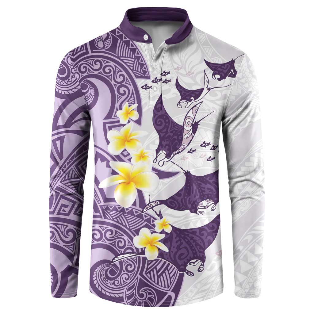 Maori Manta Ray Plumeria Deep Purple Button Sweatshirt LT01 Purple - Polynesian Pride