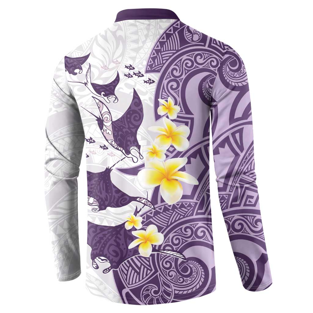 Maori Manta Ray Plumeria Deep Purple Button Sweatshirt LT01 - Polynesian Pride