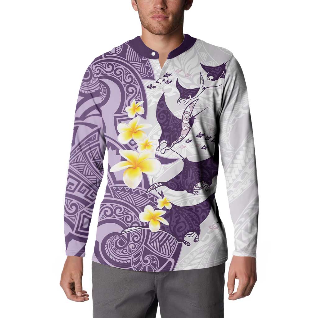 Maori Manta Ray Plumeria Deep Purple Button Sweatshirt LT01 - Polynesian Pride