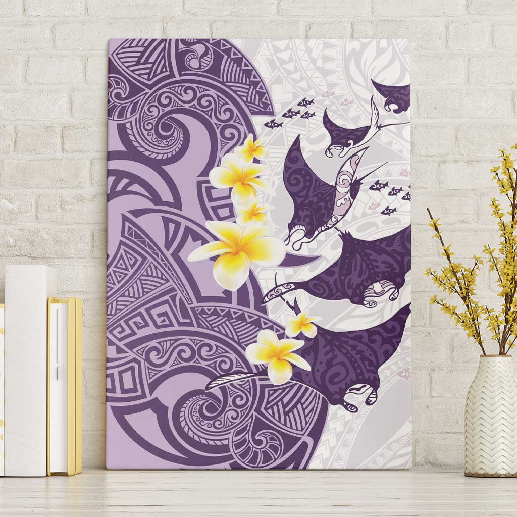 Maori Manta Ray Plumeria Deep Purple Canvas Wall Art LT01 Without Frame Purple - Polynesian Pride