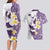 Maori Manta Ray Plumeria Deep Purple Couples Matching Long Sleeve Bodycon Dress and Hawaiian Shirt