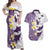 Maori Manta Ray Plumeria Deep Purple Couples Matching Off Shoulder Maxi Dress and Hawaiian Shirt