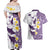 Maori Manta Ray Plumeria Deep Purple Couples Matching Off Shoulder Maxi Dress and Hawaiian Shirt