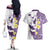 Maori Manta Ray Plumeria Deep Purple Couples Matching Off The Shoulder Long Sleeve Dress and Hawaiian Shirt