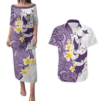 Maori Manta Ray Plumeria Deep Purple Couples Matching Puletasi and Hawaiian Shirt LT01 Purple - Polynesian Pride
