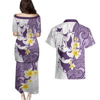 Maori Manta Ray Plumeria Deep Purple Couples Matching Puletasi and Hawaiian Shirt LT01 - Polynesian Pride