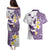 Maori Manta Ray Plumeria Deep Purple Couples Matching Puletasi and Hawaiian Shirt
