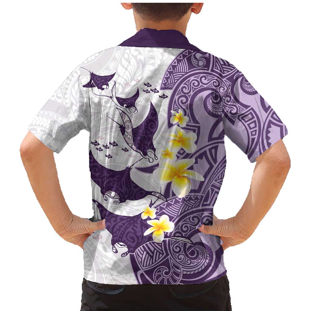 Maori Manta Ray Plumeria Deep Purple Family Matching Mermaid Dress and Hawaiian Shirt