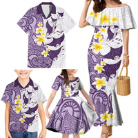 Maori Manta Ray Plumeria Deep Purple Family Matching Mermaid Dress and Hawaiian Shirt