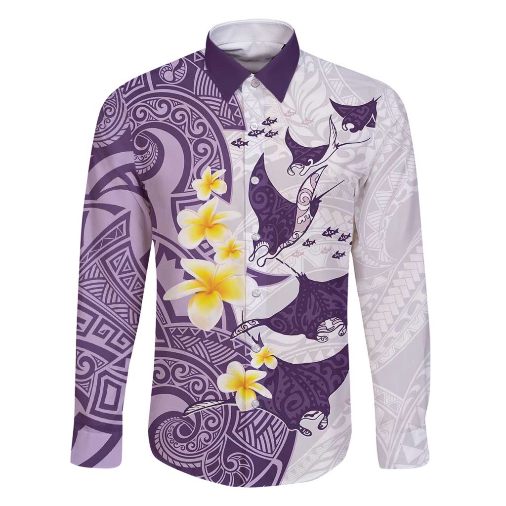 Maori Manta Ray Plumeria Deep Purple Family Matching Mermaid Dress and Hawaiian Shirt