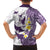 Maori Manta Ray Plumeria Deep Purple Family Matching Off The Shoulder Long Sleeve Dress and Hawaiian Shirt