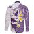 Maori Manta Ray Plumeria Deep Purple Family Matching Off The Shoulder Long Sleeve Dress and Hawaiian Shirt