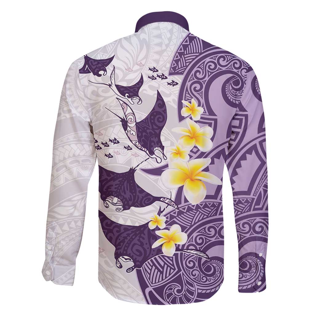 Maori Manta Ray Plumeria Deep Purple Family Matching Off Shoulder Short Dress and Hawaiian Shirt