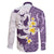 Maori Manta Ray Plumeria Deep Purple Family Matching Off Shoulder Short Dress and Hawaiian Shirt