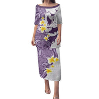 Maori Manta Ray Plumeria Deep Purple Family Matching Puletasi and Hawaiian Shirt