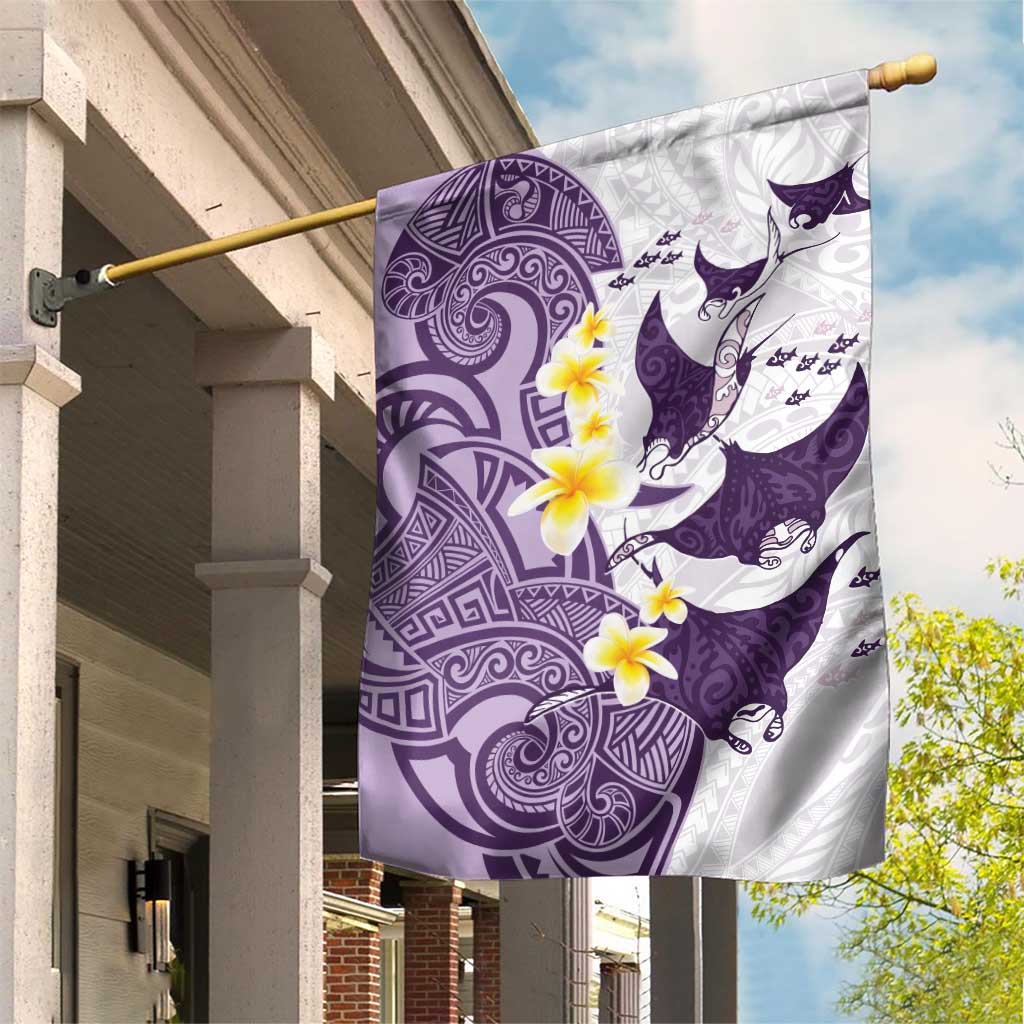 Maori Manta Ray Plumeria Deep Purple Garden Flag LT01 House Flag Purple - Polynesian Pride