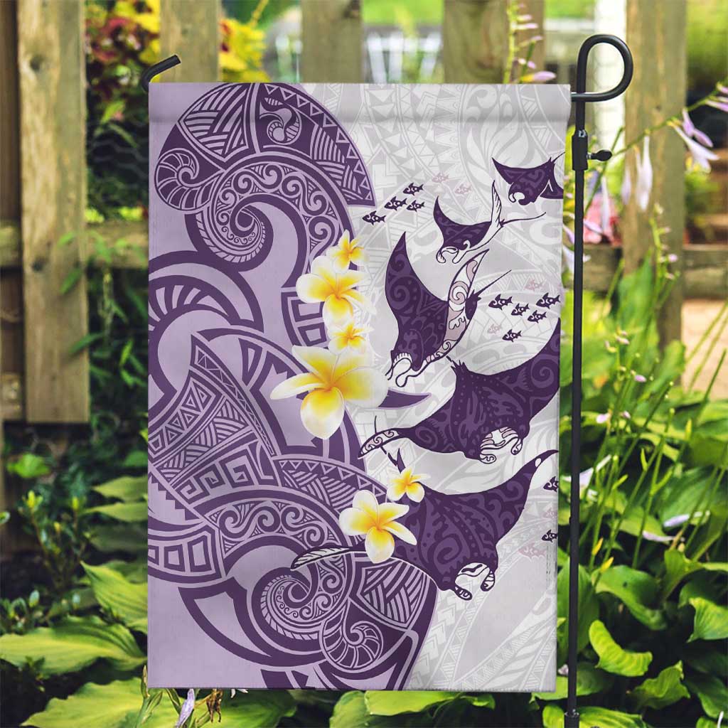 Maori Manta Ray Plumeria Deep Purple Garden Flag LT01 Garden Flag Purple - Polynesian Pride