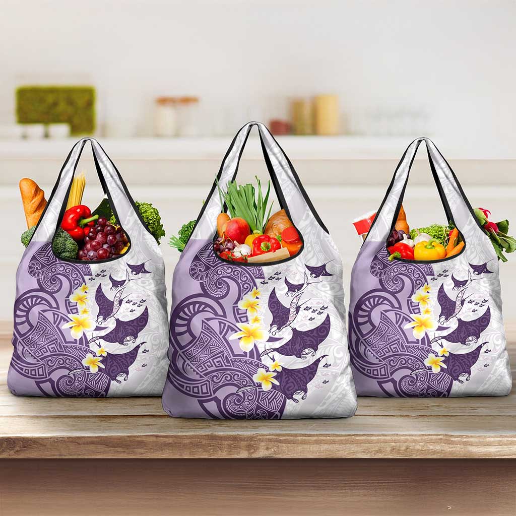 Maori Manta Ray Plumeria Deep Purple Grocery Bag LT01 3-pack One Size Purple - Polynesian Pride