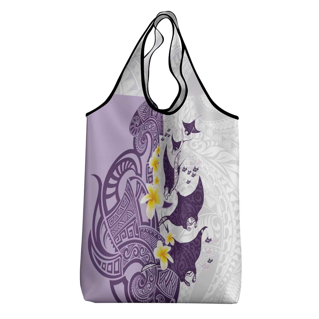 Maori Manta Ray Plumeria Deep Purple Grocery Bag LT01 - Polynesian Pride