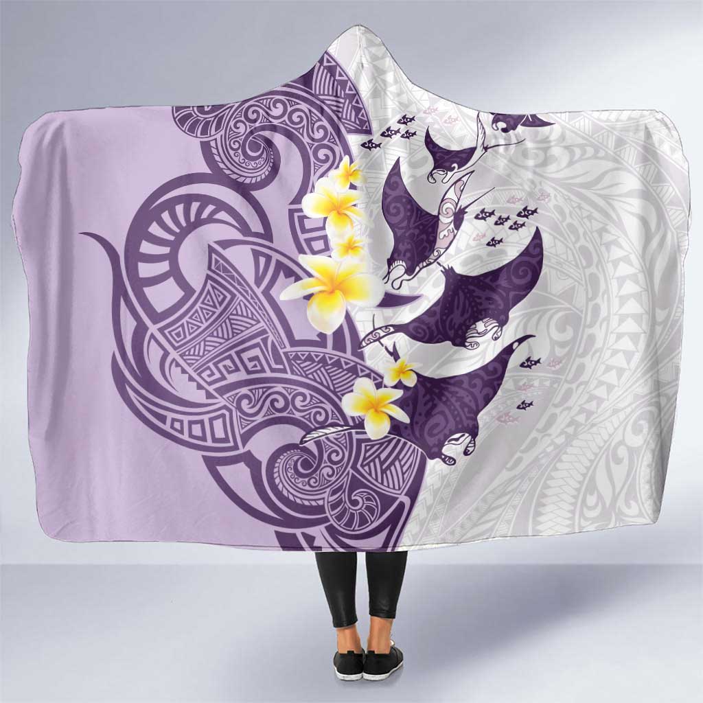 Maori Manta Ray Plumeria Deep Purple Hooded Blanket LT01 One Size Purple - Polynesian Pride