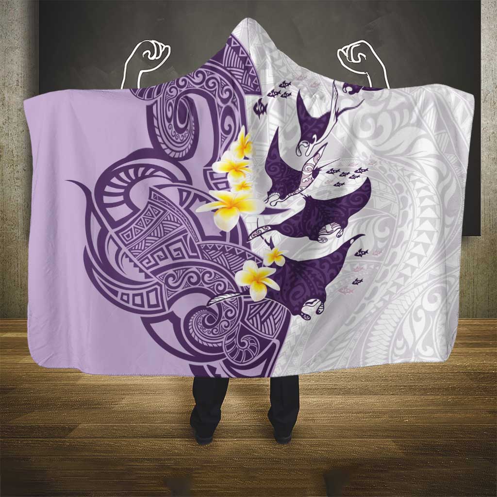 Maori Manta Ray Plumeria Deep Purple Hooded Blanket LT01 - Polynesian Pride