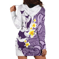 Maori Manta Ray Plumeria Deep Purple Hoodie Dress LT01 - Polynesian Pride