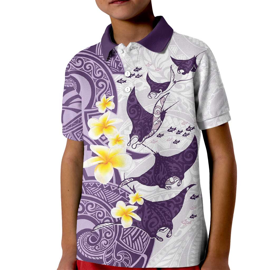 Maori Manta Ray Plumeria Deep Purple Kid Polo Shirt