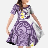 Maori Manta Ray Plumeria Deep Purple Kid Short Sleeve Dress