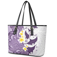 Maori Manta Ray Plumeria Deep Purple Leather Tote Bag LT01 - Polynesian Pride