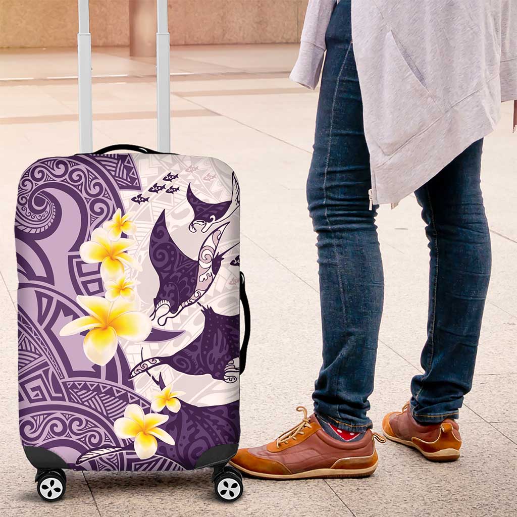 Maori Manta Ray Plumeria Deep Purple Luggage Cover