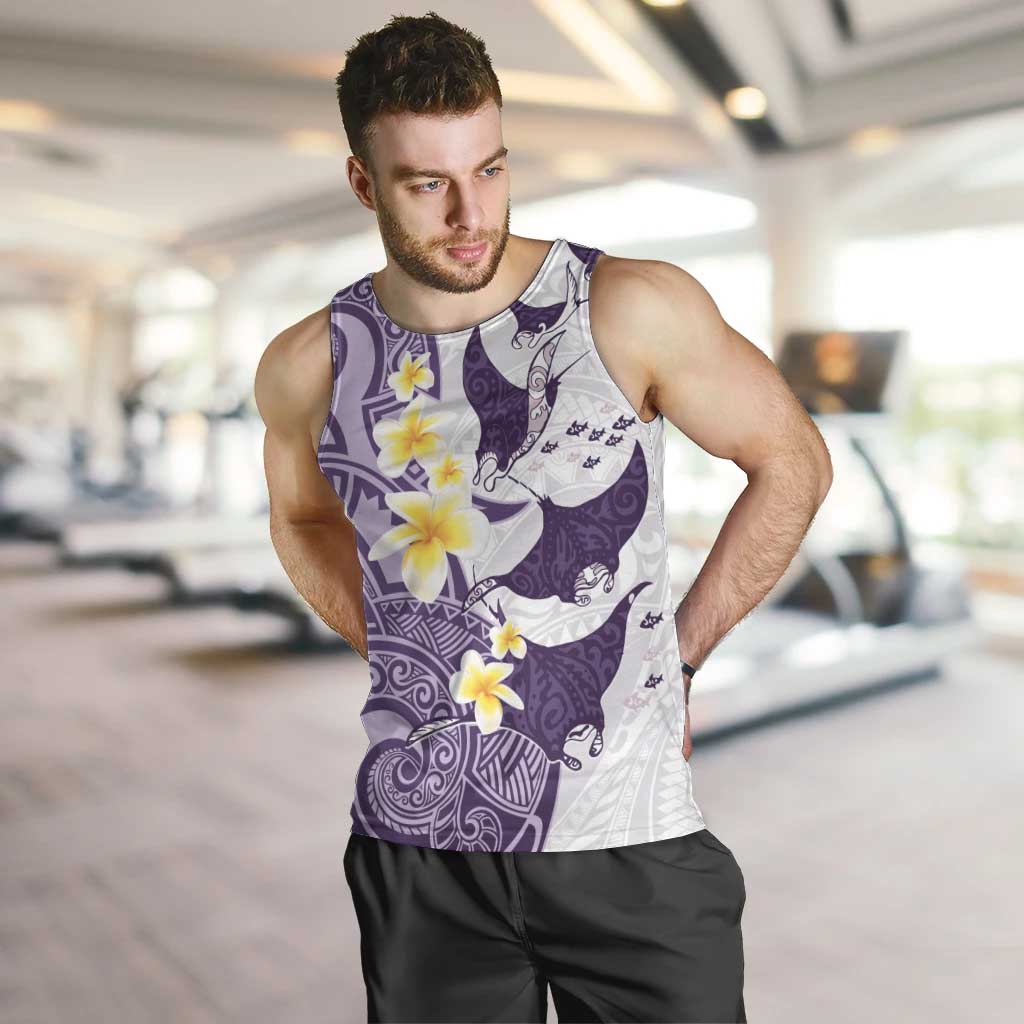 Maori Manta Ray Plumeria Deep Purple Men Tank Top LT01 Purple - Polynesian Pride