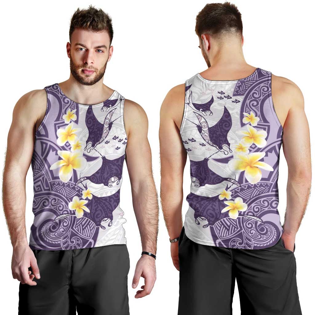 Maori Manta Ray Plumeria Deep Purple Men Tank Top LT01 - Polynesian Pride
