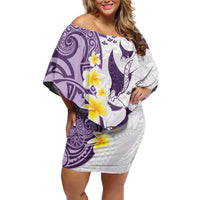 Maori Manta Ray Plumeria Deep Purple Off Shoulder Short Dress LT01 Women Purple - Polynesian Pride