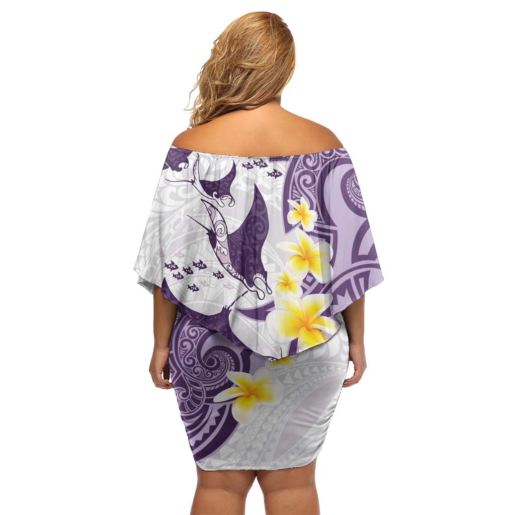 Maori Manta Ray Plumeria Deep Purple Off Shoulder Short Dress LT01 - Polynesian Pride