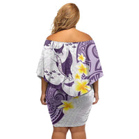 Maori Manta Ray Plumeria Deep Purple Off Shoulder Short Dress LT01 - Polynesian Pride