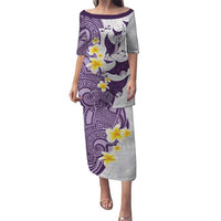 Maori Manta Ray Plumeria Deep Purple Puletasi LT01 Long Dress Purple - Polynesian Pride