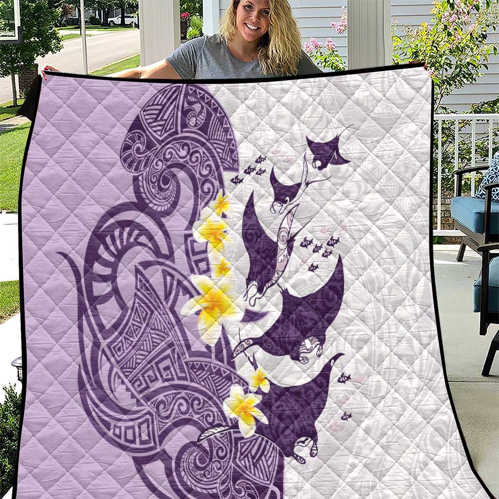 Maori Manta Ray Plumeria Deep Purple Quilt