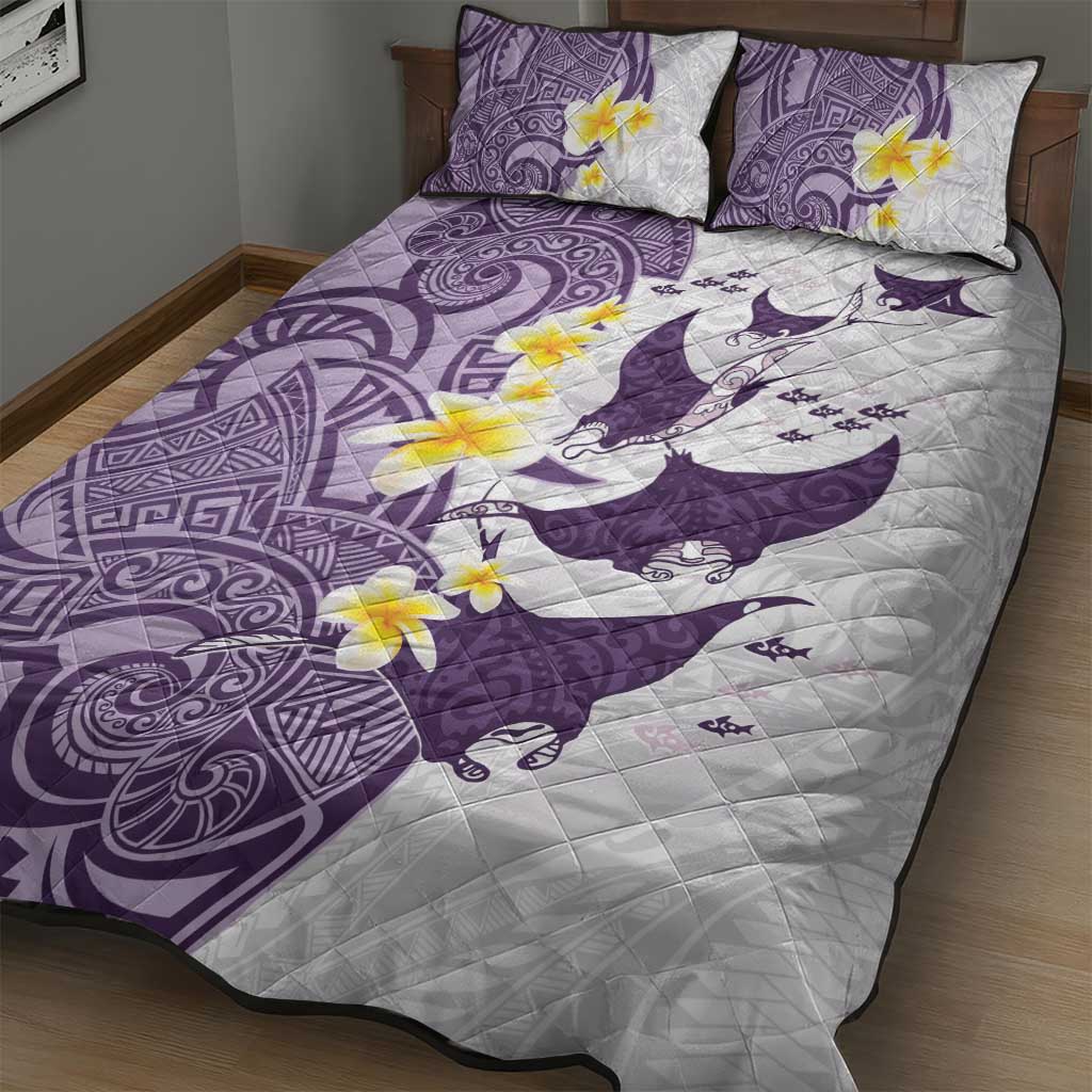 Maori Manta Ray Plumeria Deep Purple Quilt Bed Set LT01 - Polynesian Pride