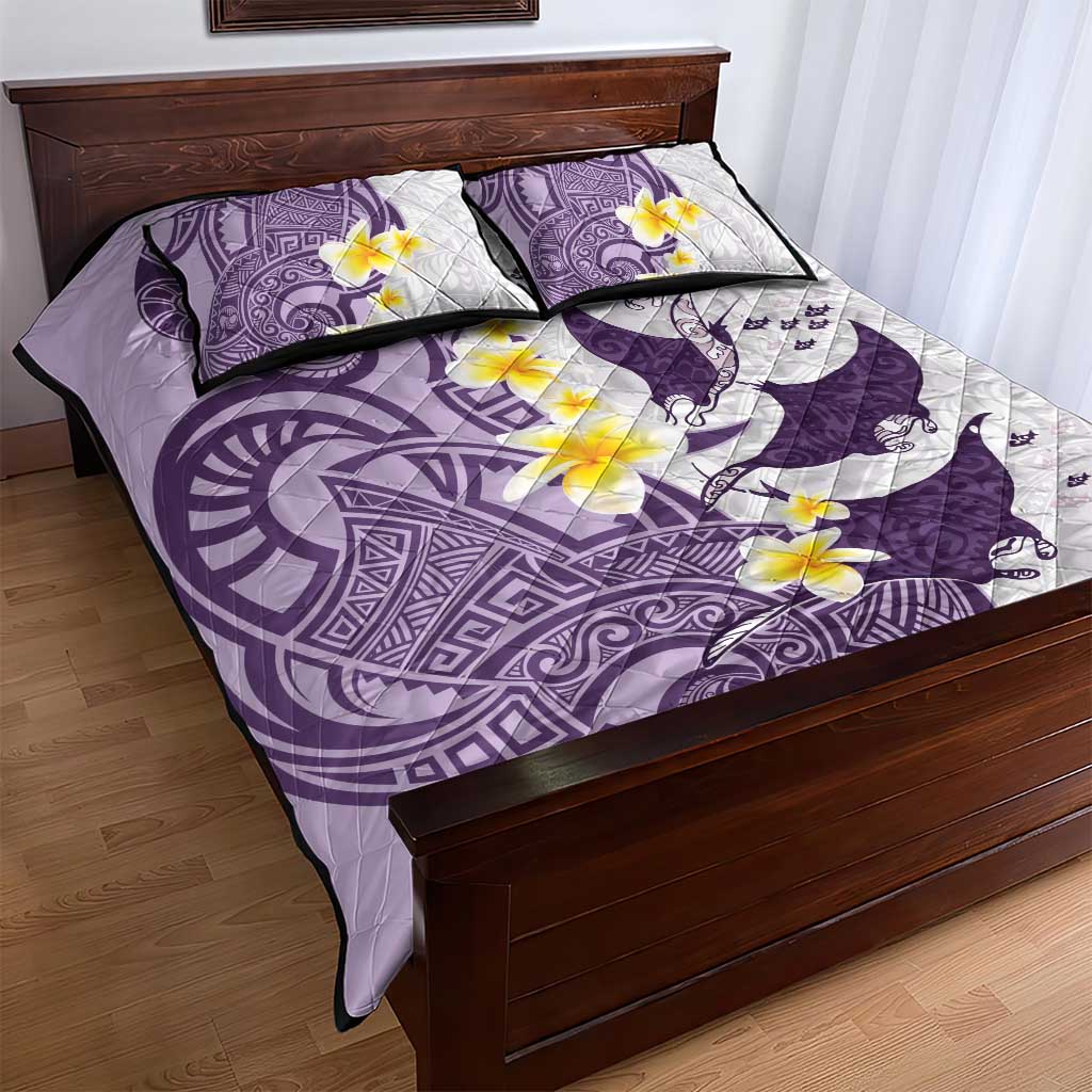 Maori Manta Ray Plumeria Deep Purple Quilt Bed Set LT01 - Polynesian Pride