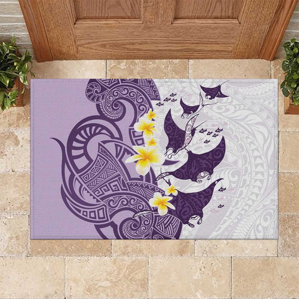 Maori Manta Ray Plumeria Deep Purple Rubber Doormat LT01 Purple - Polynesian Pride