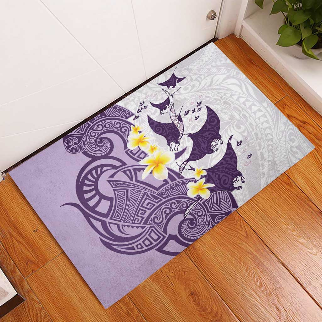 Maori Manta Ray Plumeria Deep Purple Rubber Doormat LT01 - Polynesian Pride