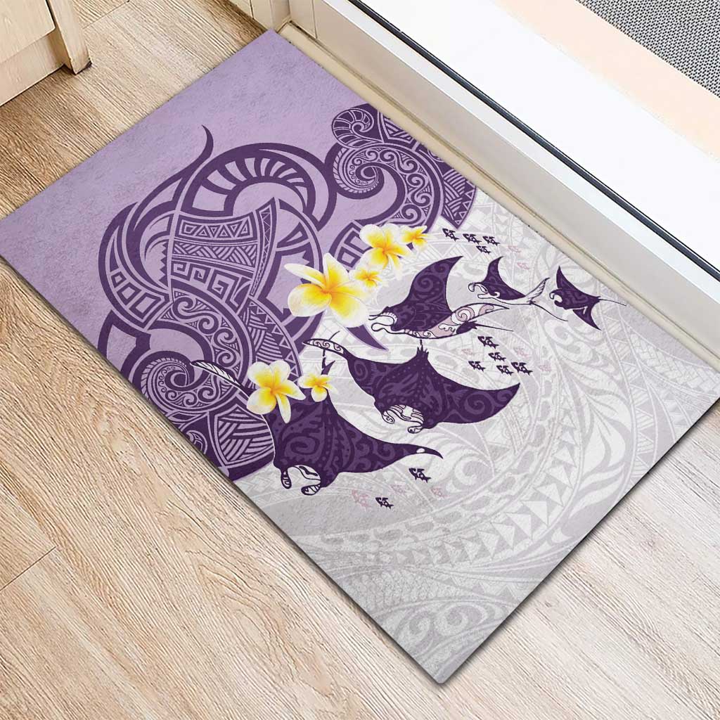 Maori Manta Ray Plumeria Deep Purple Rubber Doormat LT01 - Polynesian Pride