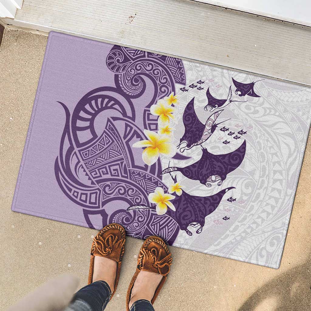 Maori Manta Ray Plumeria Deep Purple Rubber Doormat LT01 - Polynesian Pride